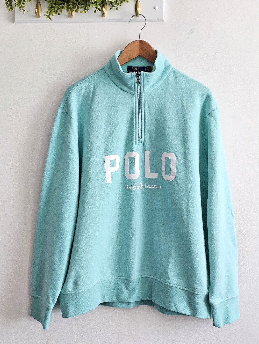 Polo Ralph Lauren Men's Logo Quarter-Zip Fleece Pullover Mint Green XL